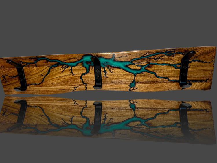Handmade timber coat rack with resin detail – Fractal Flow Designs, Bairnsdale, Australia.