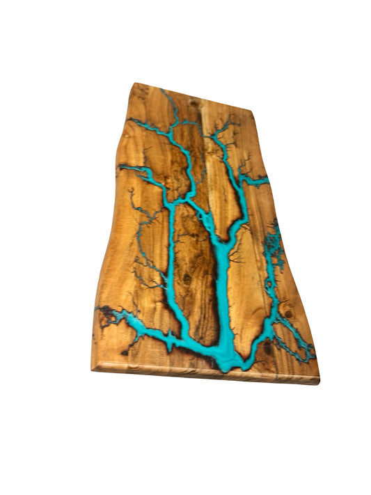 Resin Live Edge Serving Board – Lagoon Blue | Fractal Flow Designs | Australia