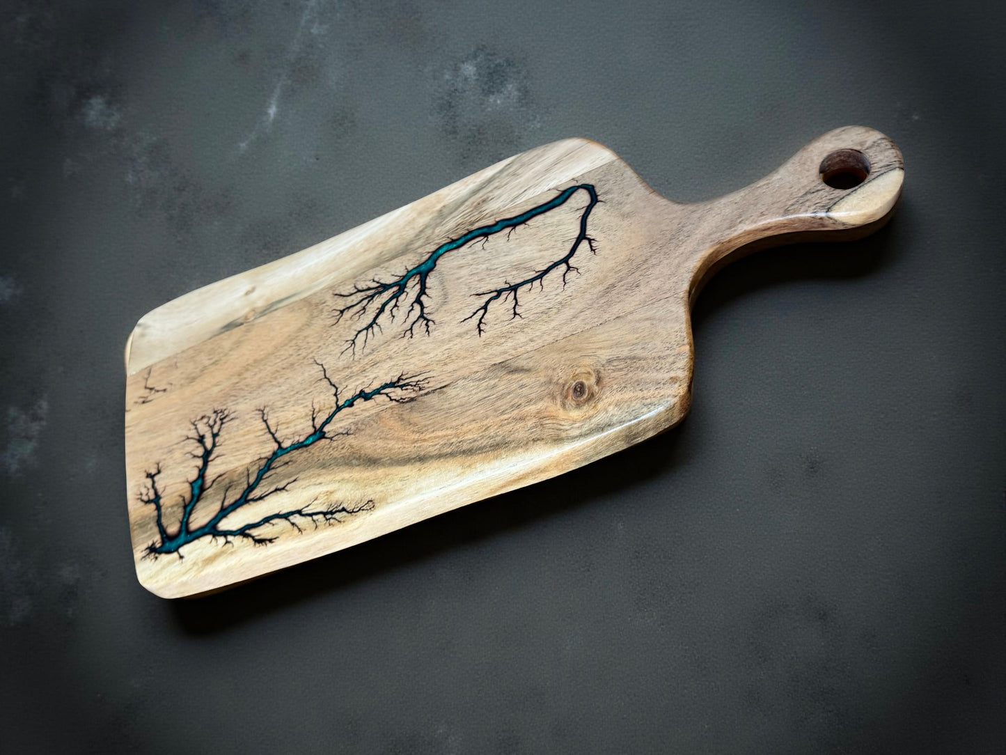 Acacia rectangle cheese paddle green resin boards Australia fractal burning art premium handcrafted