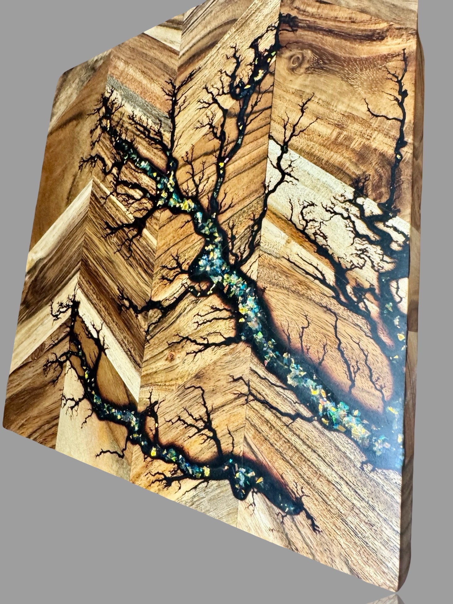 Fractal Flow Designs chopping board with resin inlay, unique Australian-made timber kitchen centrepiece