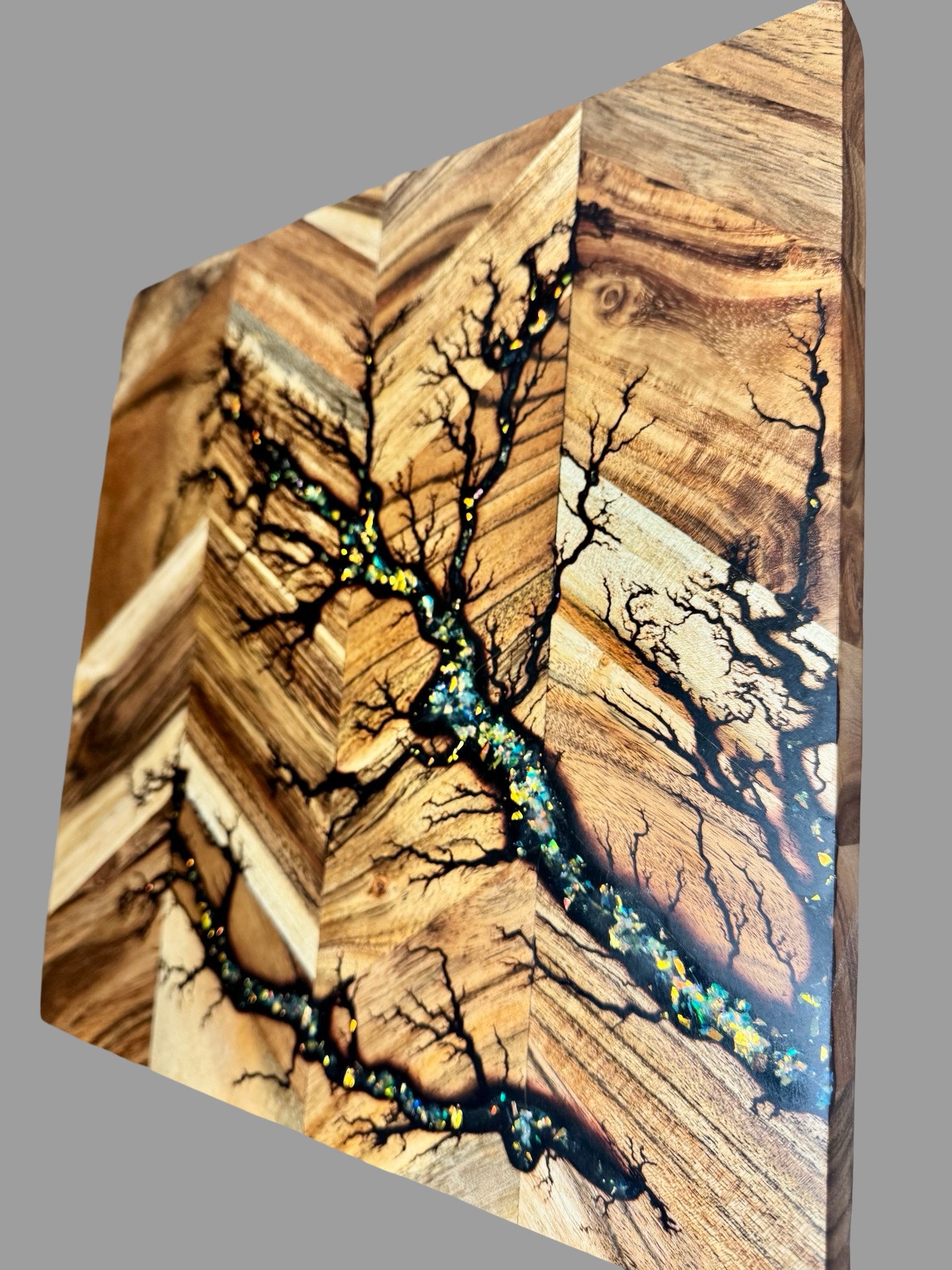 Fractal burnt resin chopping board, handcrafted from sustainable timber in Bairnsdale Victoria, luxury kitchenware