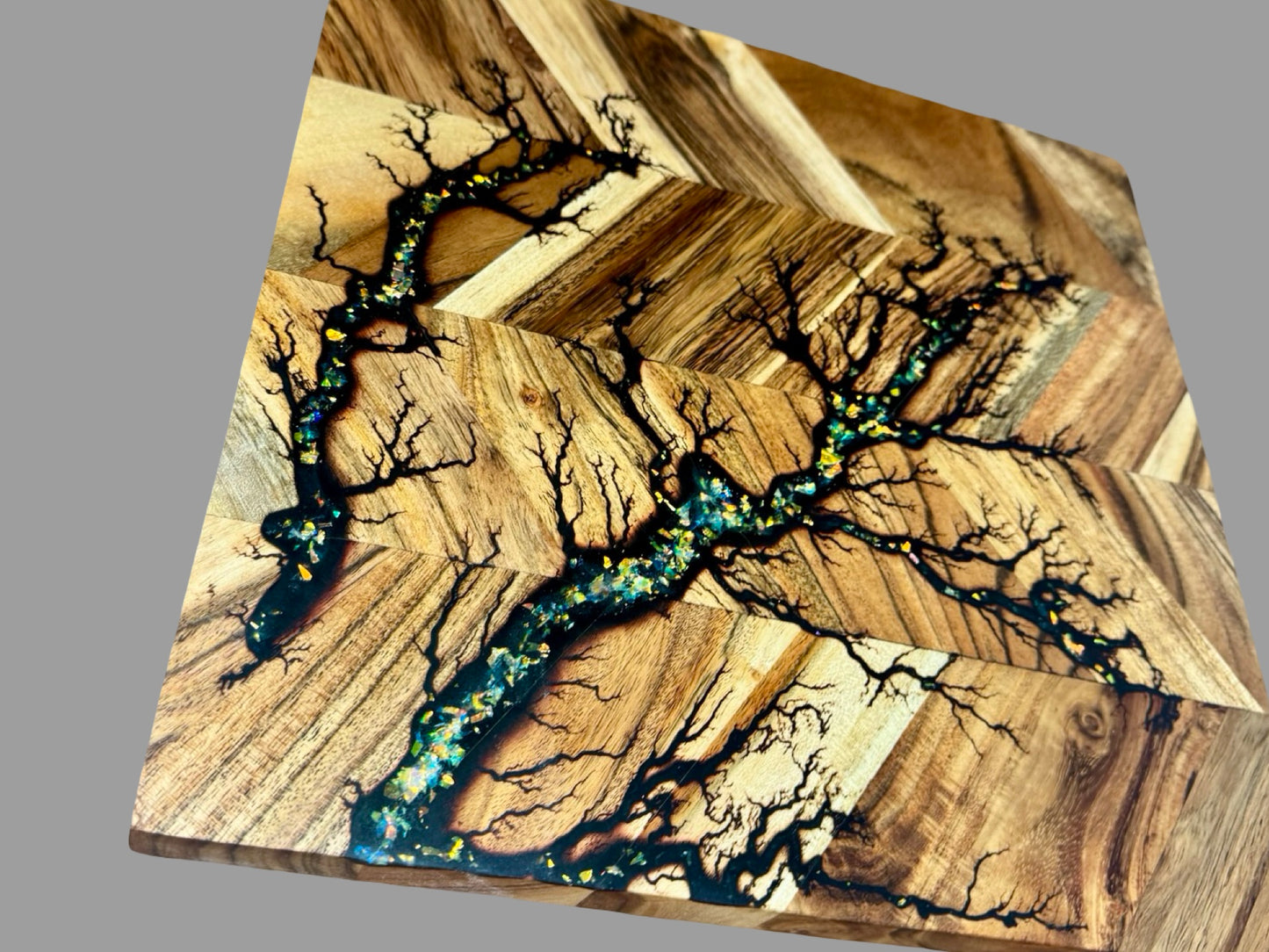 Premium resin chopping board Australia, unique lightning burn timber carving board, handcrafted functional art