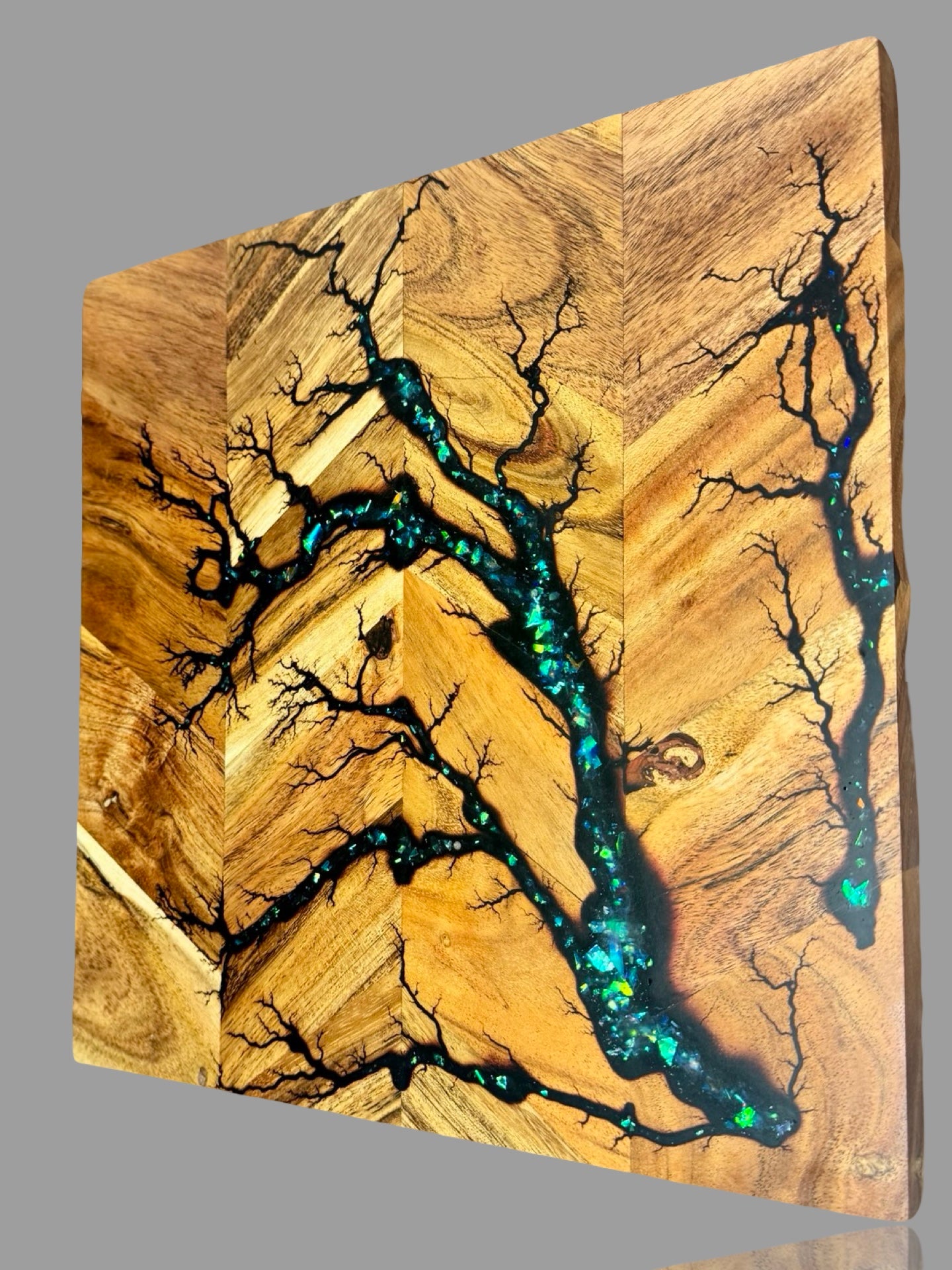 One-of-a-kind resin chopping board with lightning fractal burn patterns, handmade timber board East Gippsland