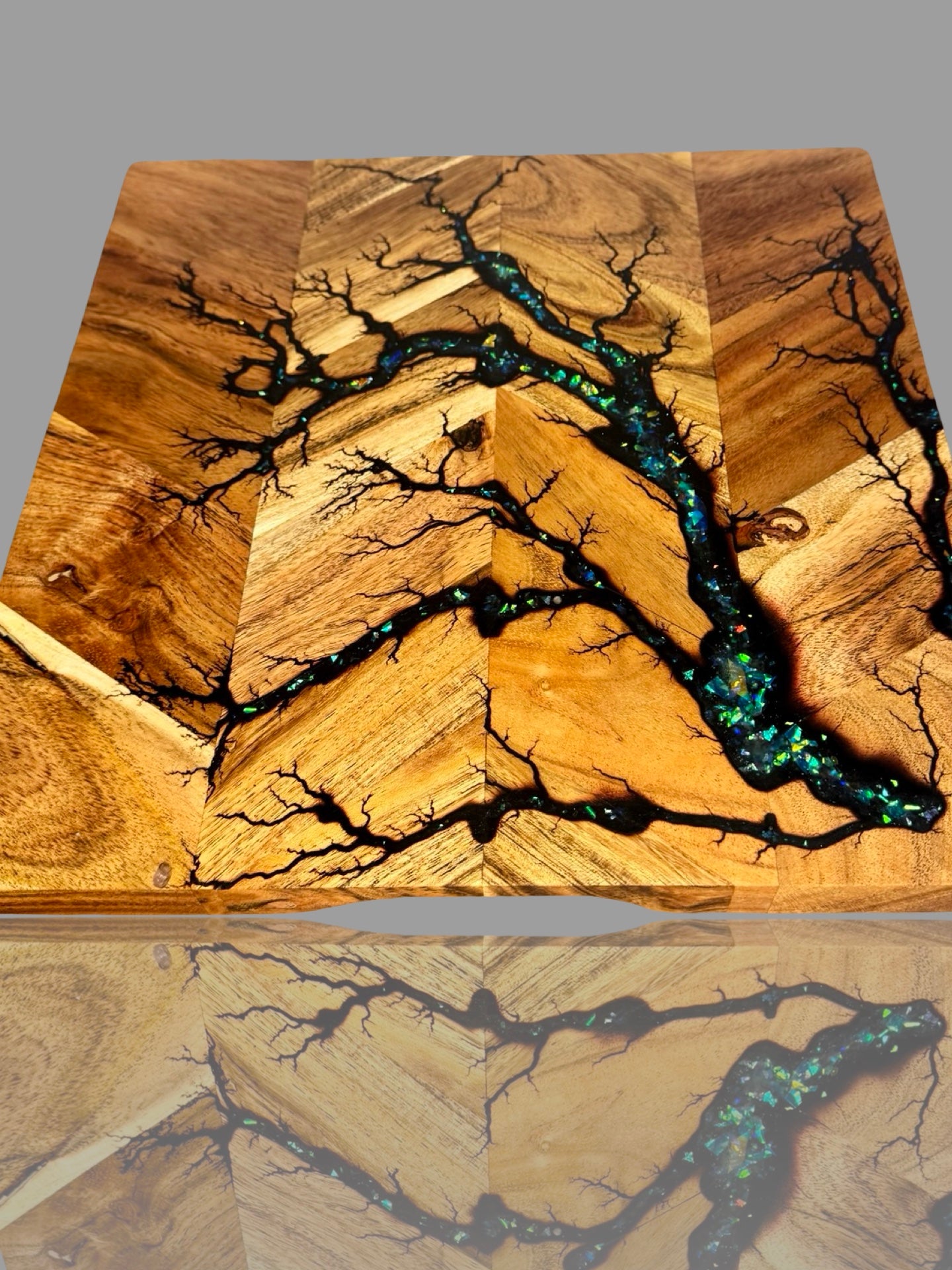 Resin and timber chopping board, handcrafted in Victoria by Fractal Flow Designs, functional art kitchen accessory