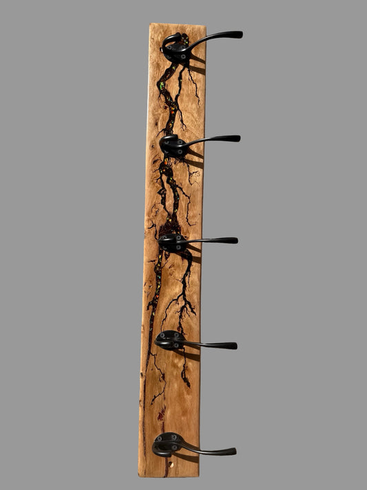 Resin & Birds Eye Timber Coat Rack | Fractal Flow Designs - Resin Boards | Australia