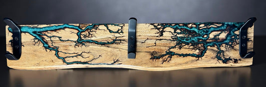 Green resin coat rack glowing with fractal detail, handcrafted in Victoria