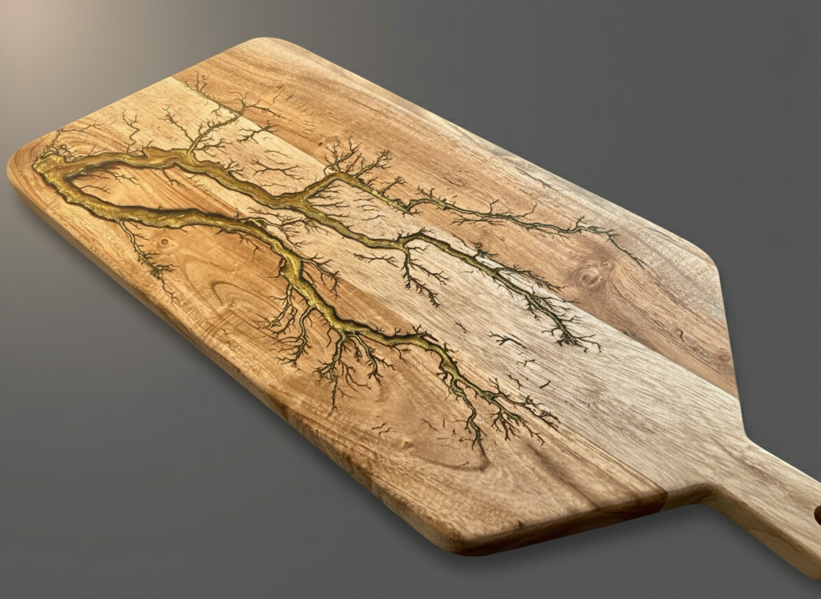 Australian Large handmade grazing paddle board with resin detail – resin and wood platter board by Fractal Flow Designs, perfect for entertaining and gifts.