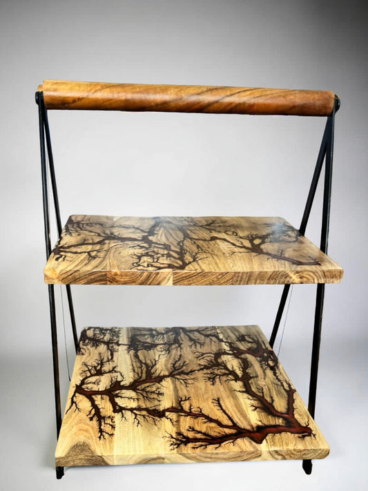 Red resin dessert stand artisan timber cake stand East Gippsland handcrafted piece electrifying art Fractal Flow Designs resin boards Australia