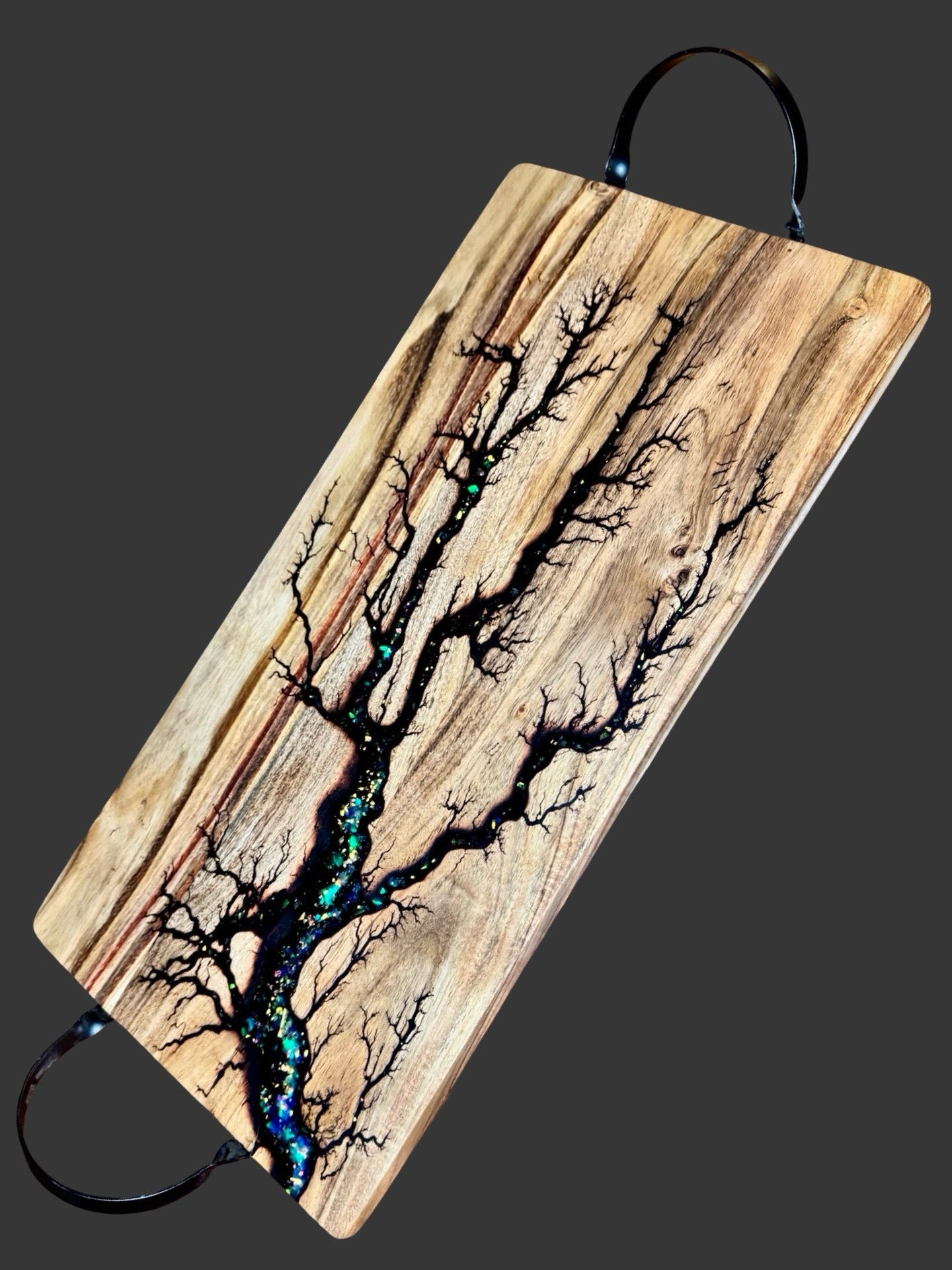 Resin boards Australia – artisan timber serving board with fractal flow design, premium quality gift or entertaining piece