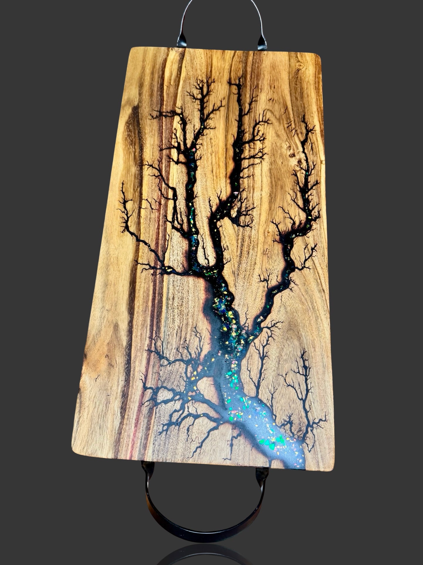 Australian resin cheese serving board, premium handcrafted timber with bold fractal burning artwork – ships Australia wide
