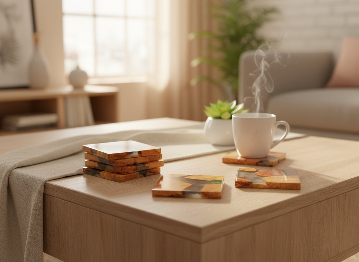 Fractal Flow Designs resin coasters – unique timber and resin accents handmade in East Gippsland Victoria.