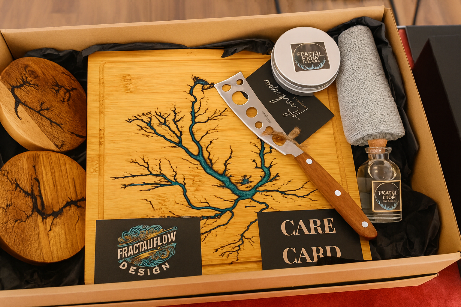 Bamboo Resin Cheese Board Gift Box – Fractal Flow Designs | Handmade Grazing Set Australia – Fractal Flow Designs, Australian-made resin board from Bairnsdale Victoria