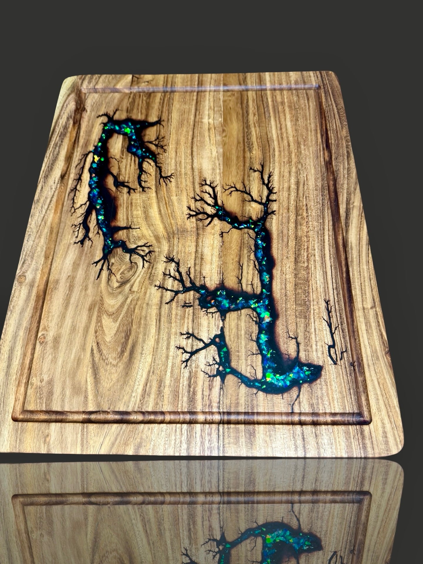 Fractal Flow Designs opal resin serving and chopping board perfect for weddings and gifts