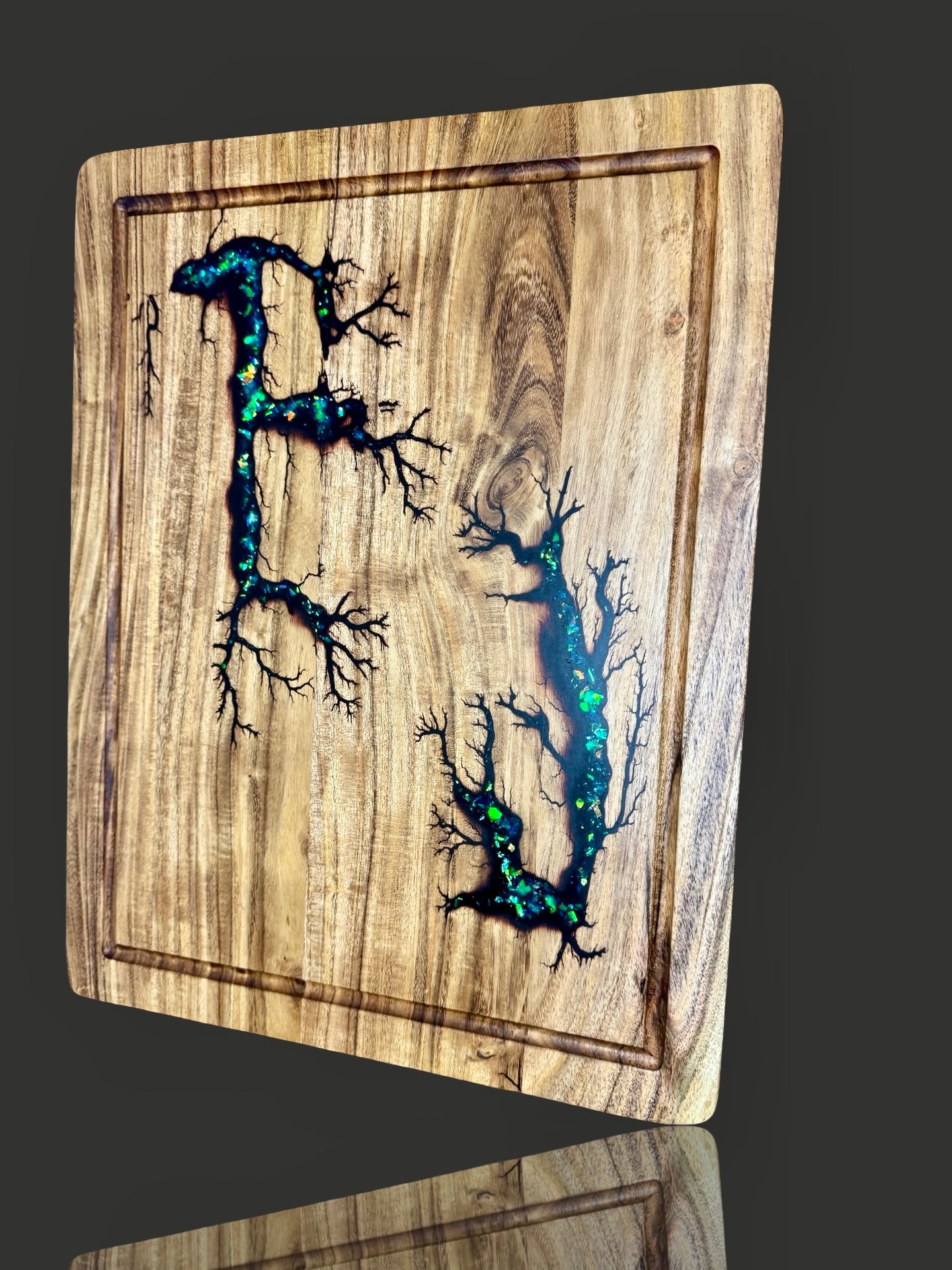 Australian-made resin chopping board with opal shimmer for kitchen or grazing platters
