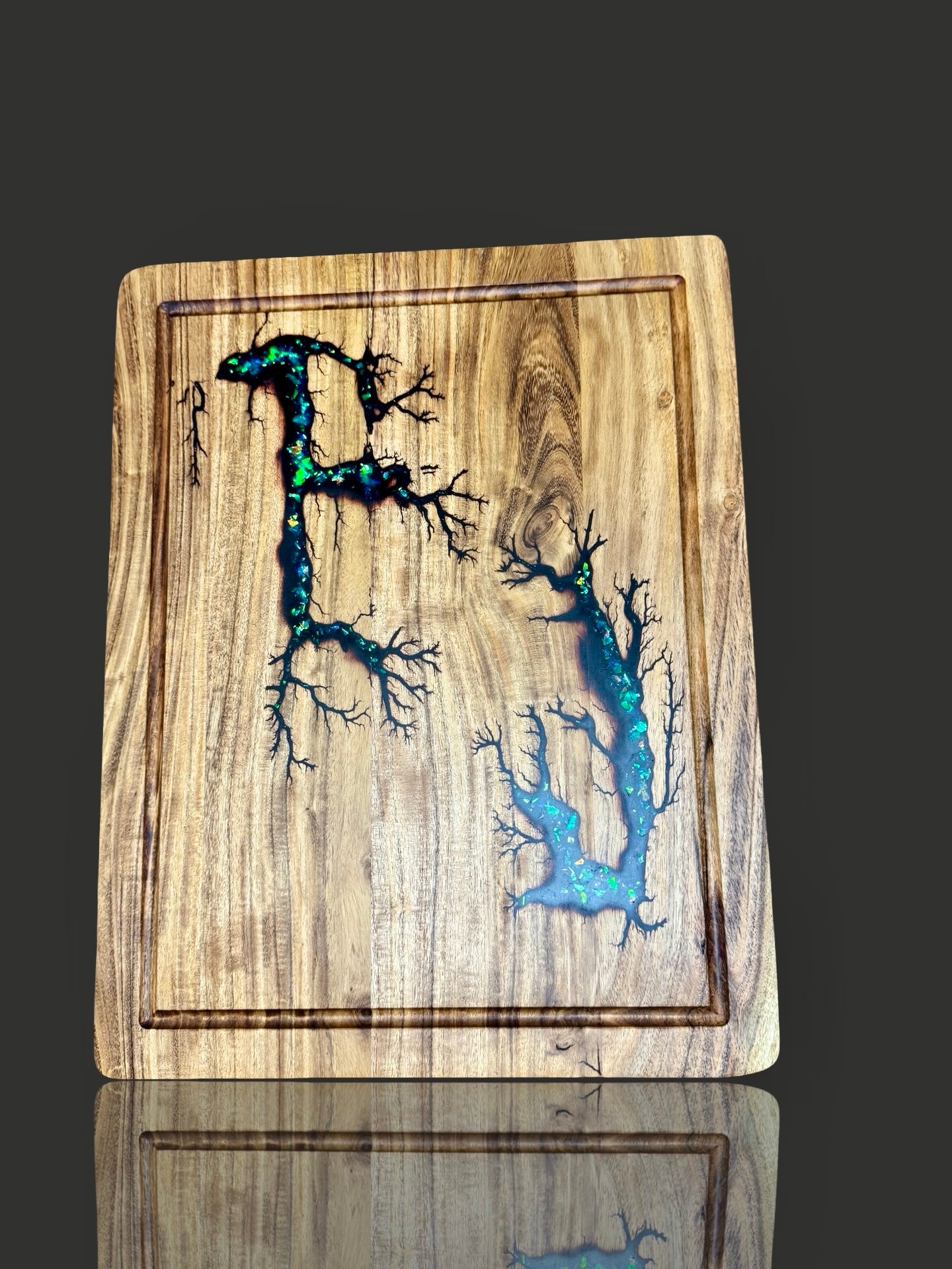 Premium opal resin chopping board handmade in Bairnsdale Victoria by Fractal Flow Designs