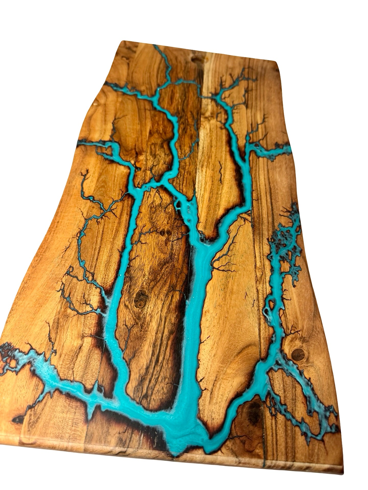 Resin Live Edge Serving Board – Lagoon Blue | Fractal Flow Designs | Australia
