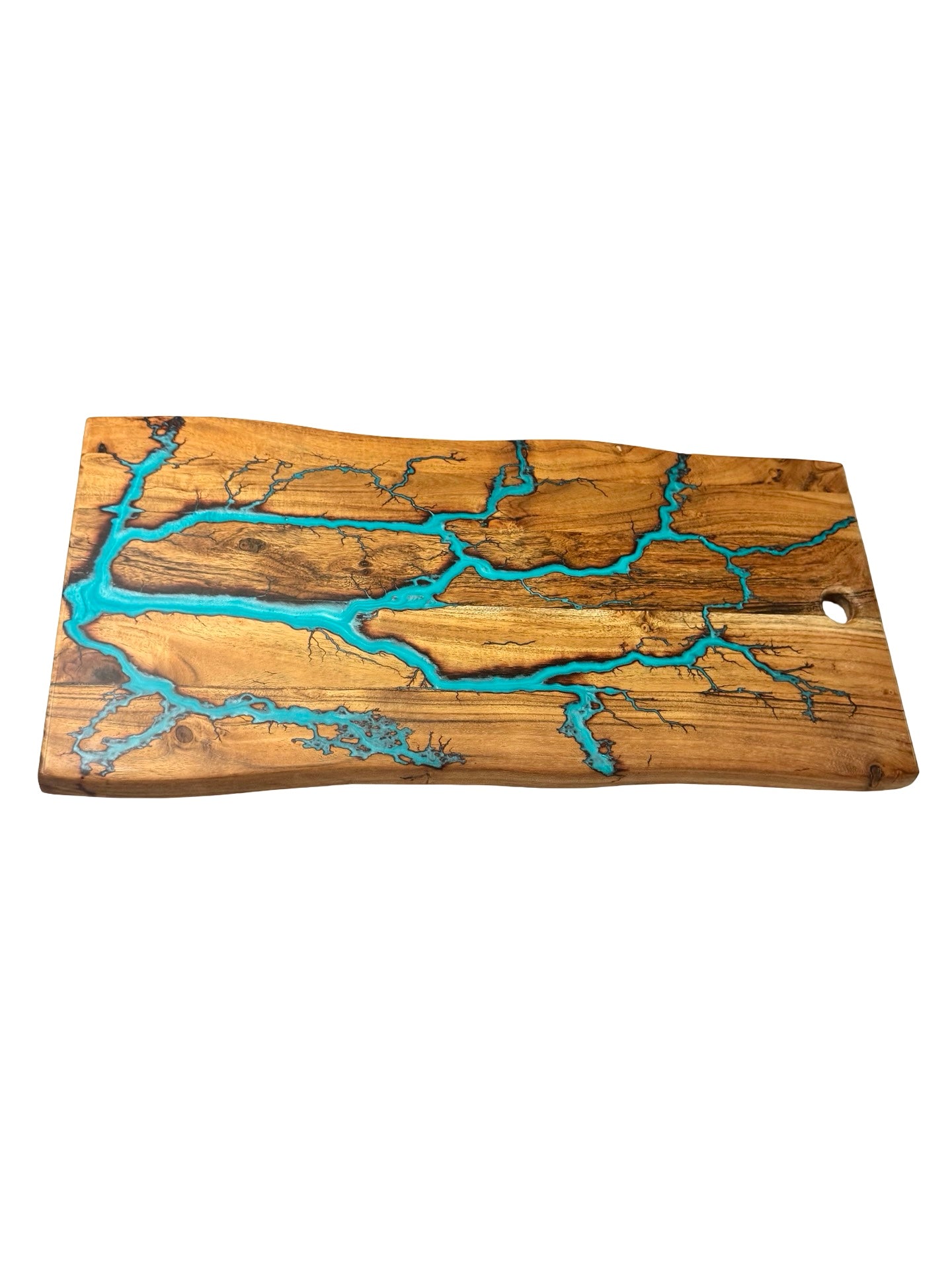 Resin Live Edge Serving Board – Lagoon Blue | Fractal Flow Designs | Australia