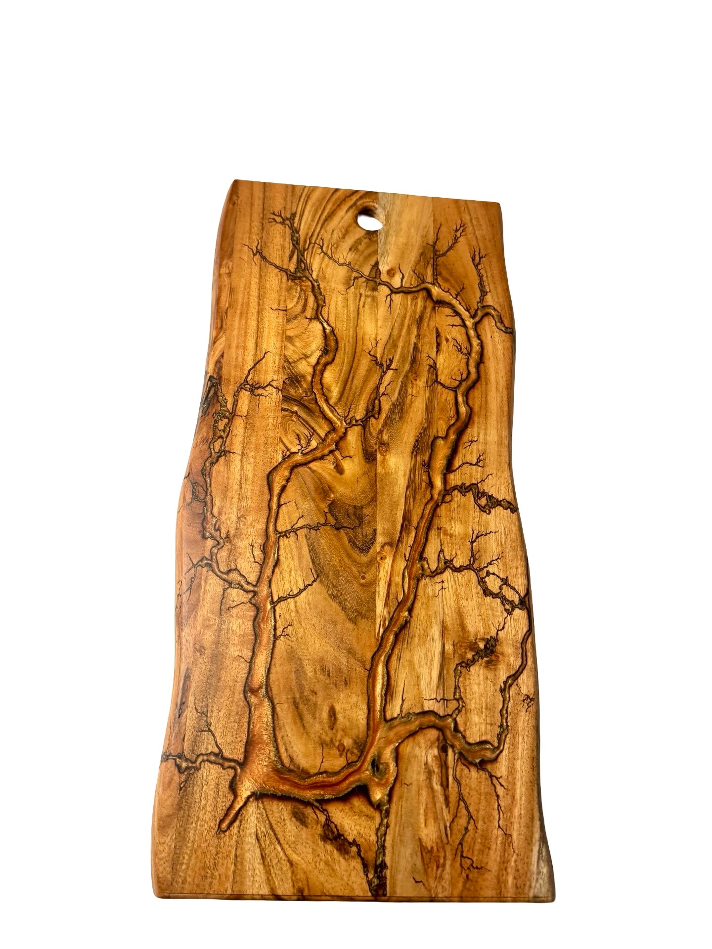 Live edge timber charcuterie board with metallic copper resin river and organic fractal burning pattern, artisan resin boards Australia, Fractal Flow Designs