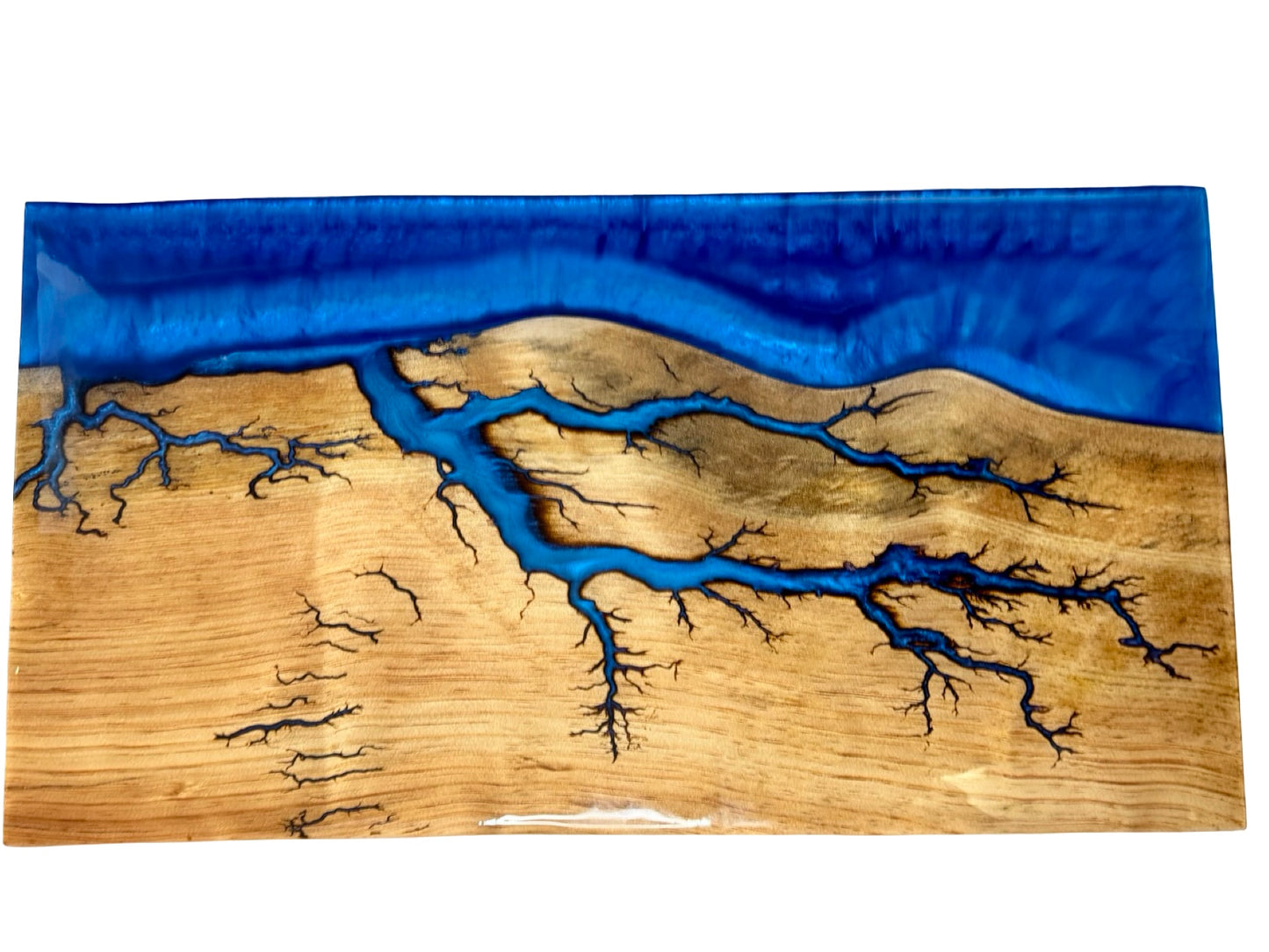 Premium River Resin Board with Fractal Burning Art Australia | Sapphire Blue