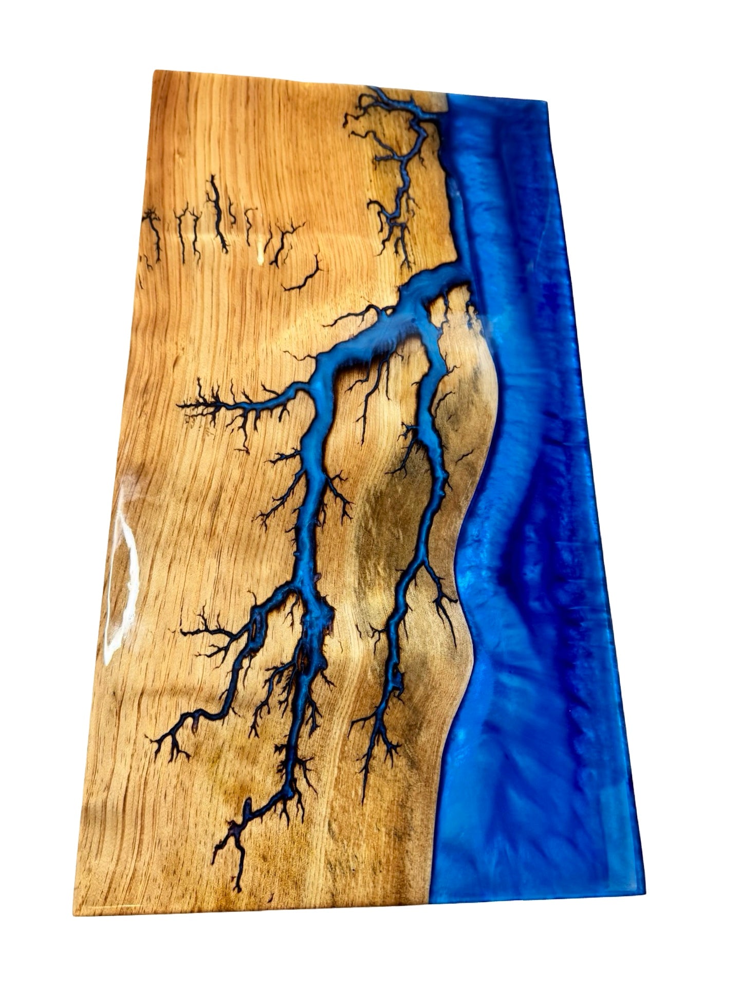 Premium River Resin Board with Fractal Burning Art Australia | Sapphire Blue
