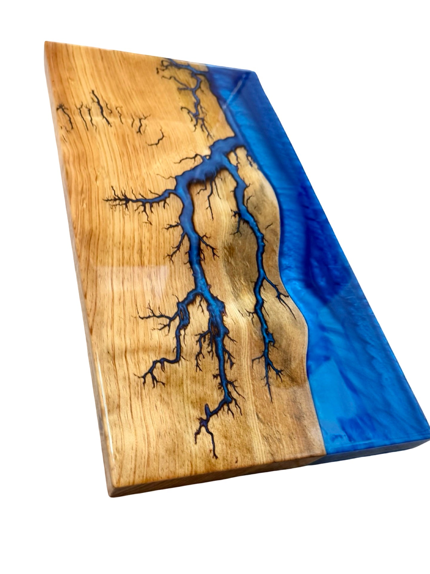Premium River Resin Board with Fractal Burning Art Australia | Sapphire Blue