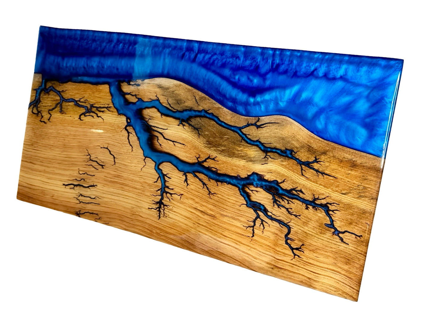 Premium River Resin Board with Fractal Burning Art Australia | Sapphire Blue