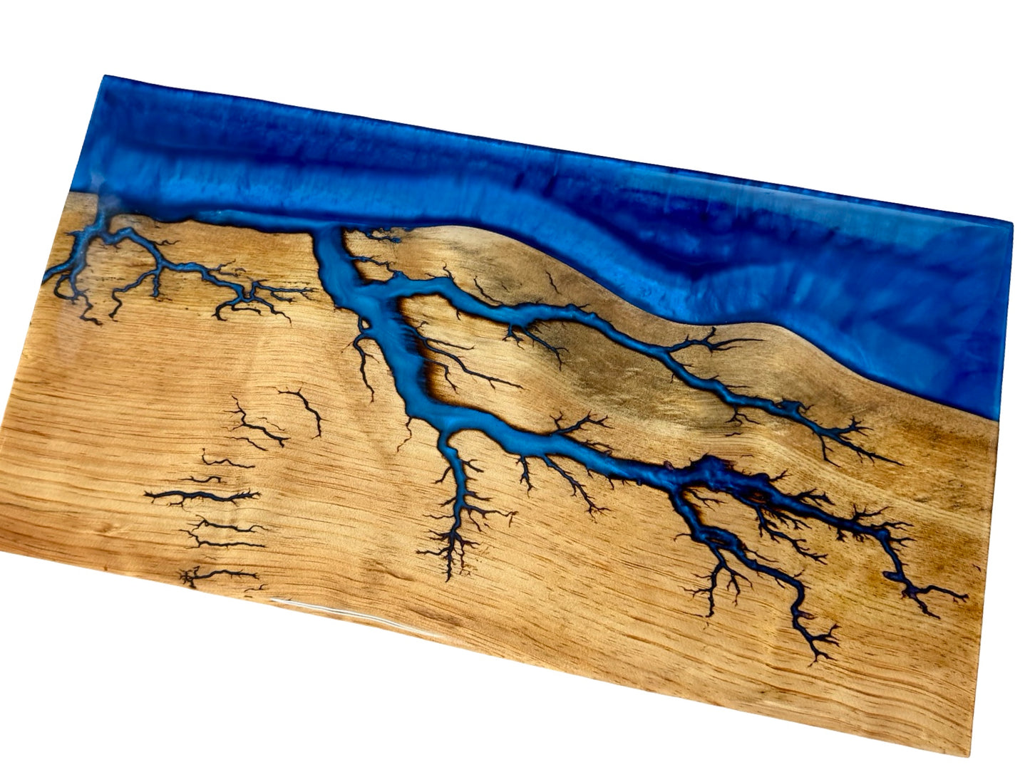 Premium River Resin Board with Fractal Burning Art Australia | Sapphire Blue