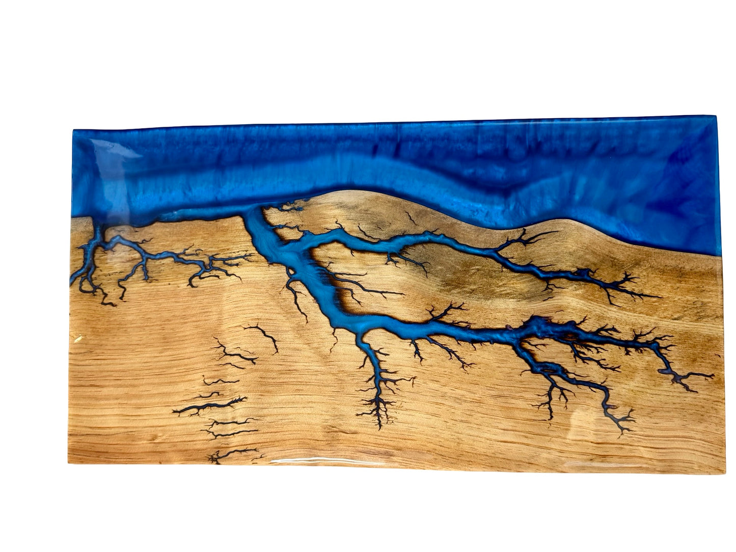 Premium River Resin Board with Fractal Burning Art Australia | Sapphire Blue