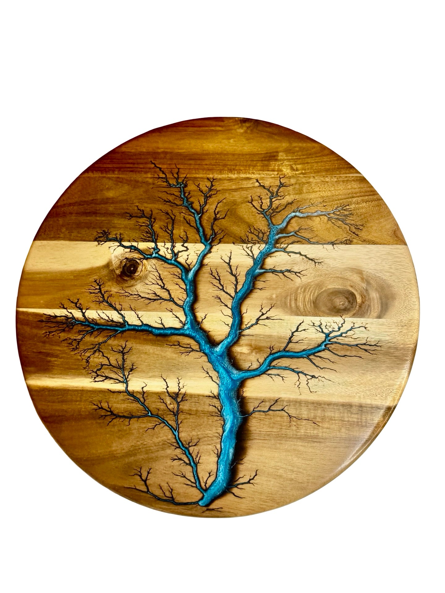 electric art lazy susan featuring ky blue resin made in victoria by fractal flow designs