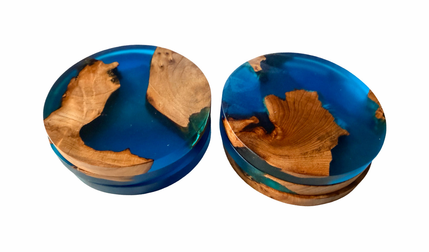 Premium Blue Resin & Timber Coasters x 6 | Gift Set | Fractal Flow Designs