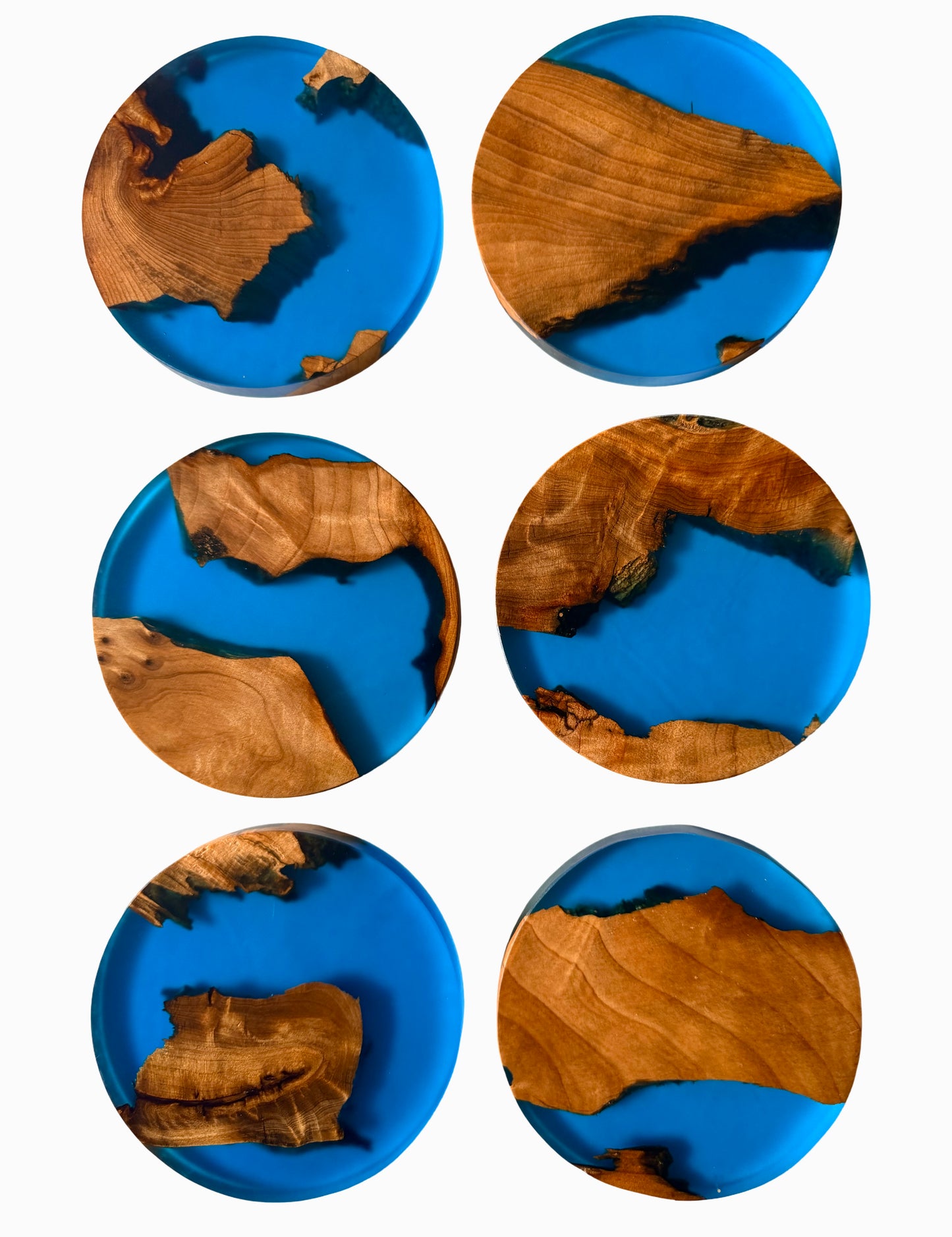 Premium Blue Resin & Timber Coasters x 6 | Gift Set | Fractal Flow Designs