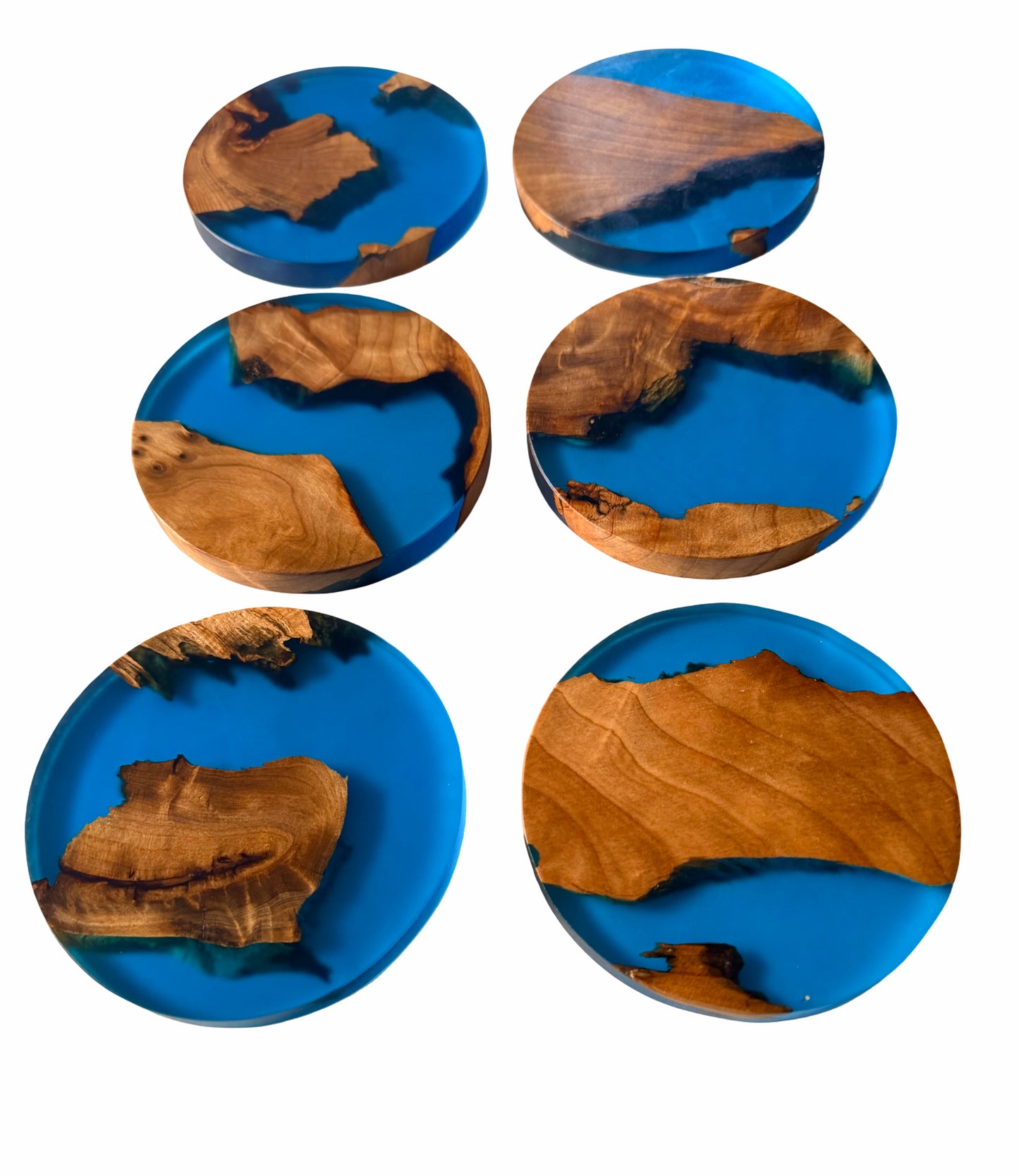 Premium Blue Resin & Timber Coasters x 6 | Gift Set | Fractal Flow Designs