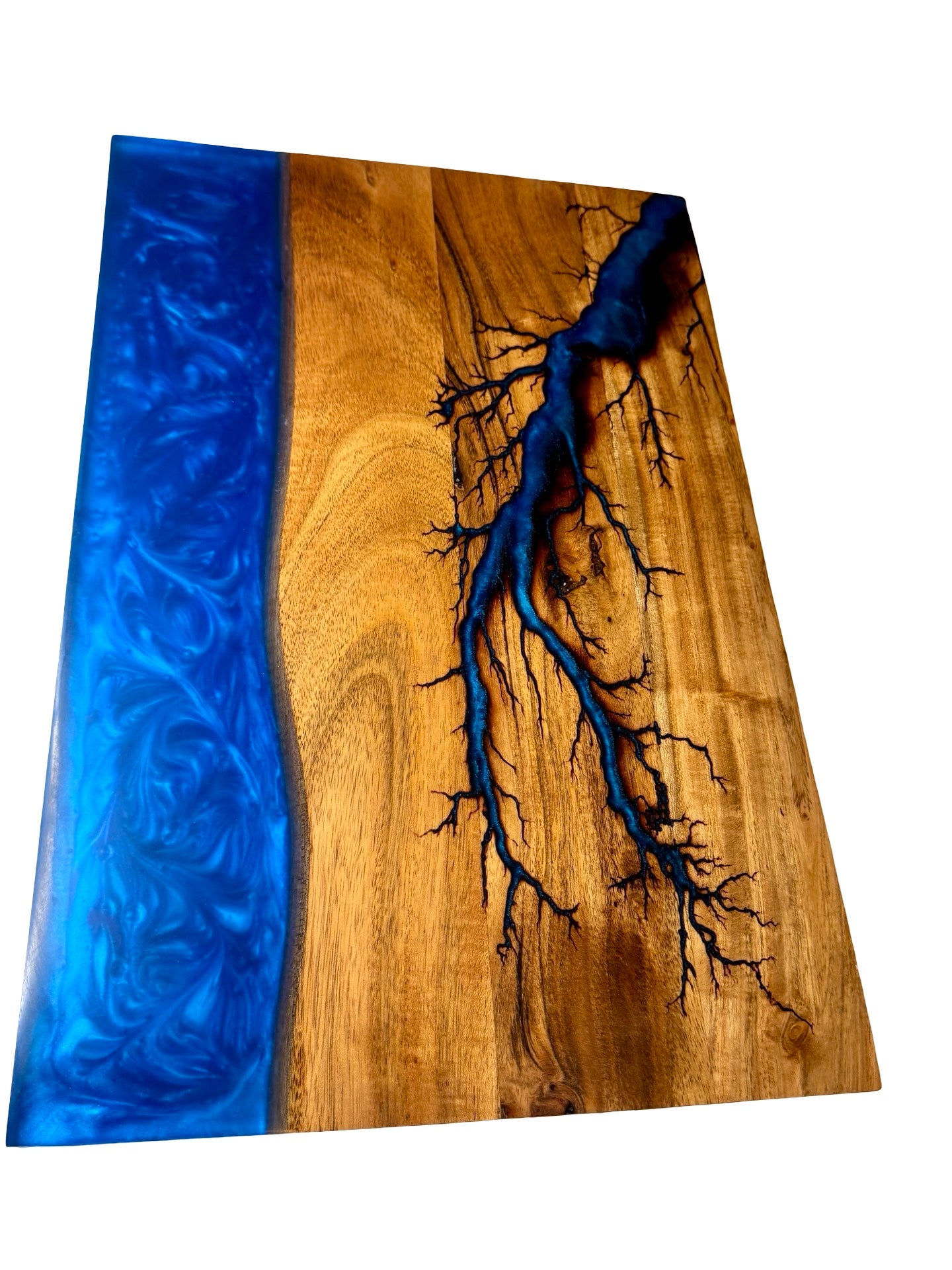 unique resin board by fractal flow designs made in Australia featuring fractal burning art