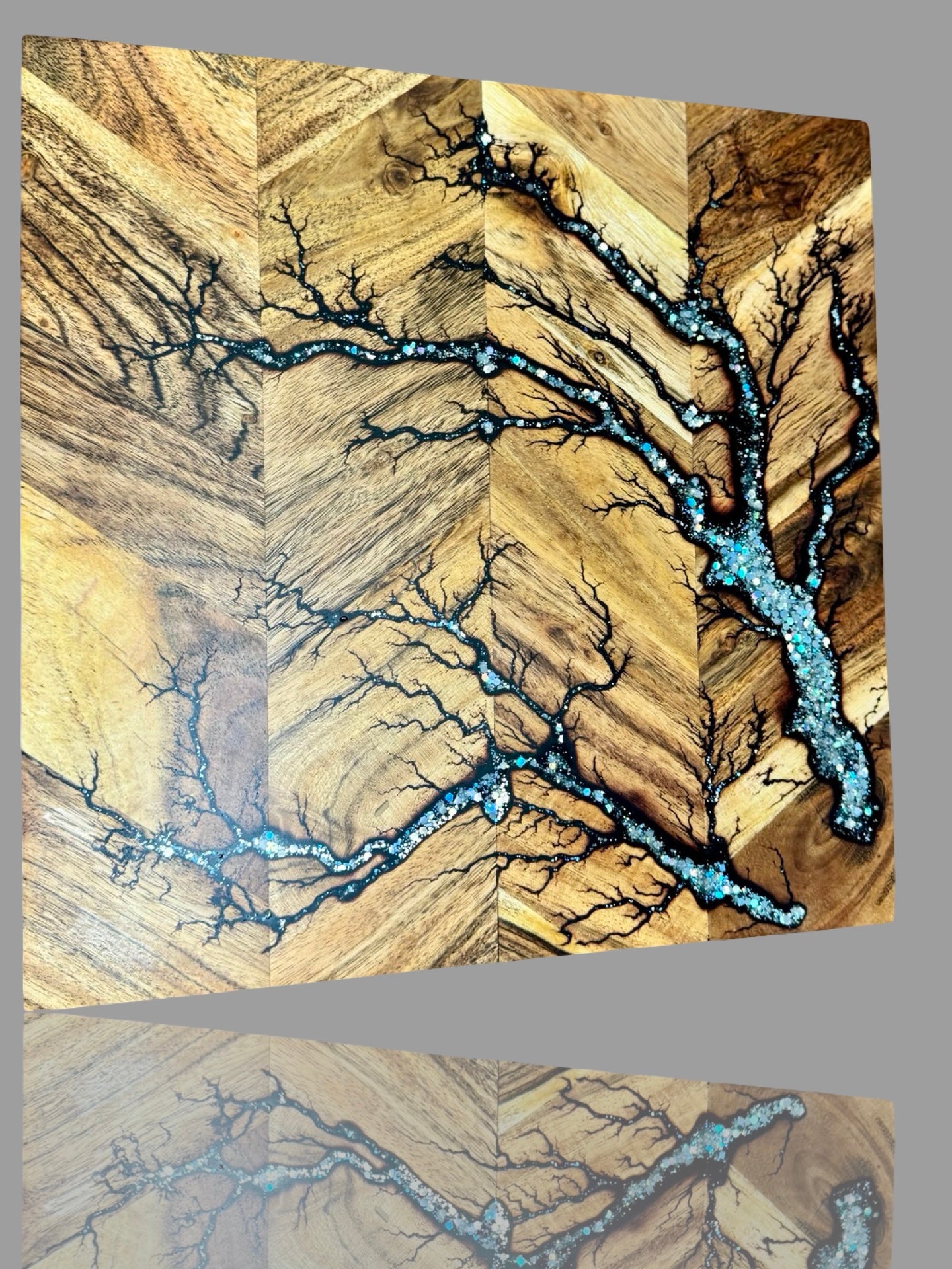 Unique fractal burnt chopping board, premium resin inlay, handcrafted Australian timber kitchenware gift