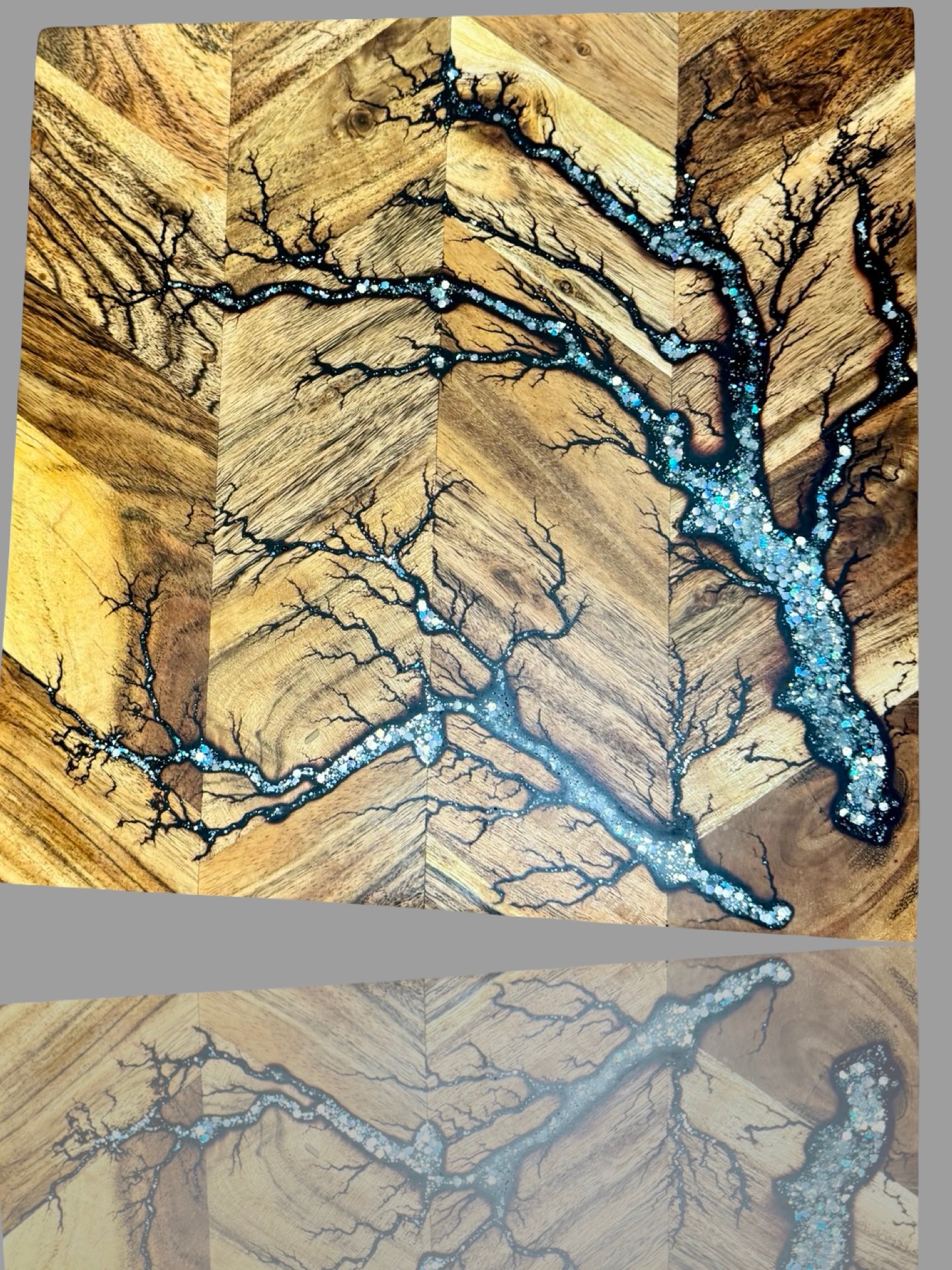 Premium resin chopping board with fractal burning art, Australian timber carving board, artisan kitchen accessory