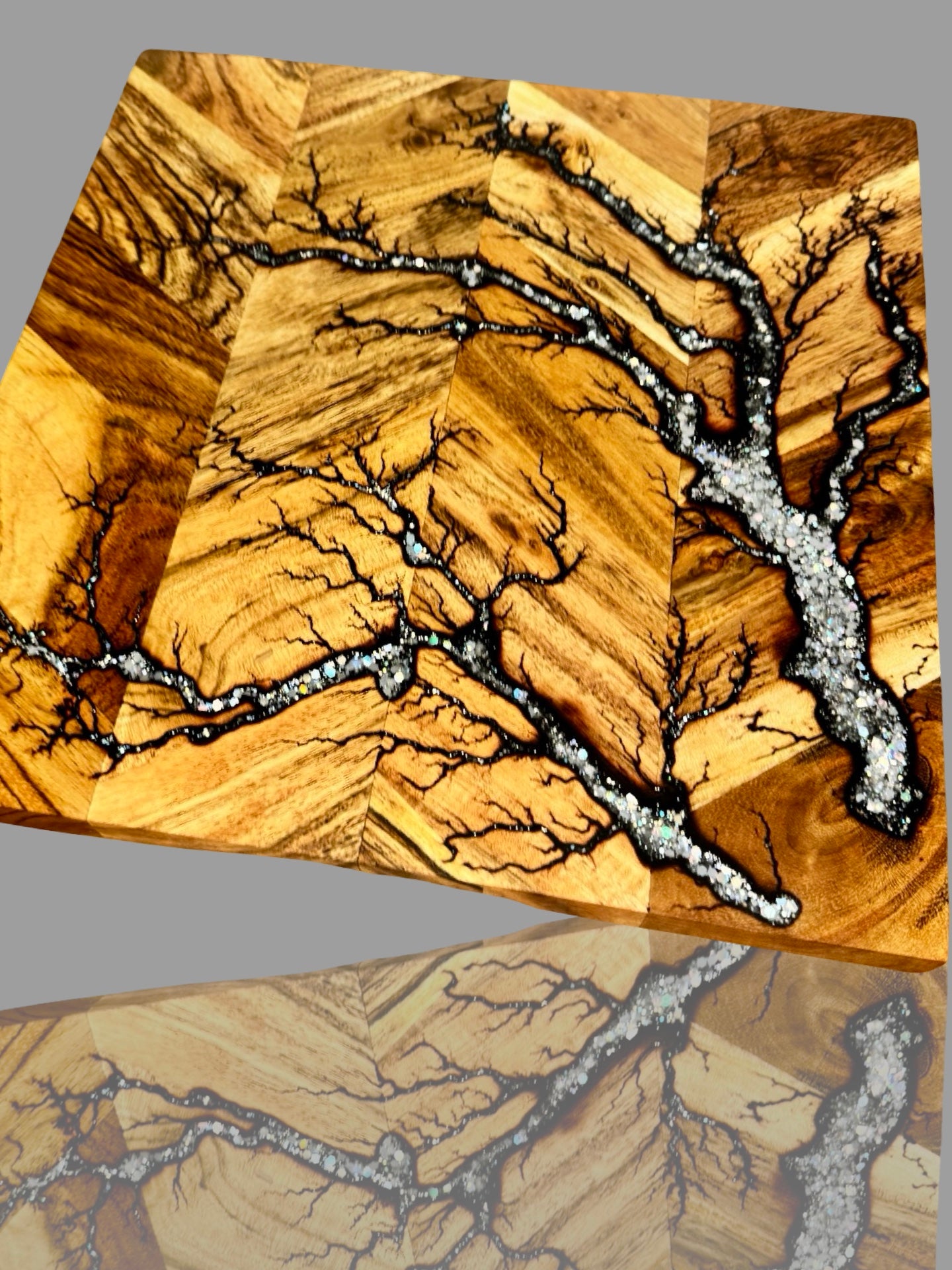 One-of-a-kind resin chopping board with lightning fractal burnt patterns, premium Australian kitchen giftware