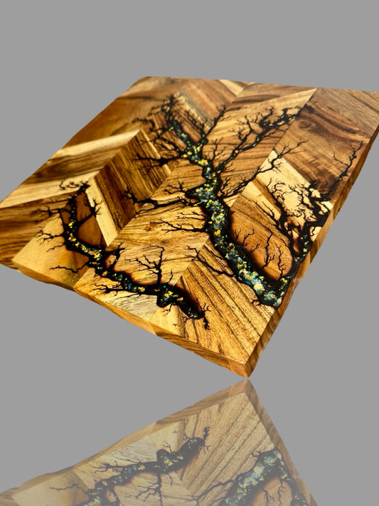 Artisan chopping board with resin inlay, handmade Australian timber board by Fractal Flow Designs, gift-ready