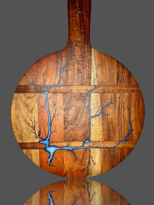 Round Resin Serving Paddle Board – Handcrafted Timber Charcuterie & Cheese Platter | Fractal Flow Designs (Bairnsdale, VIC, Australia) – Fractal Flow Designs, Australian-made resin board from Bairnsdale Victoria