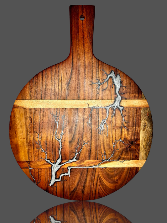 Round Resin Serving Paddle Board – Handcrafted Timber Charcuterie & Cheese Platter | Fractal Flow Designs (Bairnsdale, VIC, Australia) – Fractal Flow Designs, Australian-made resin board from Bairnsdale Victoria