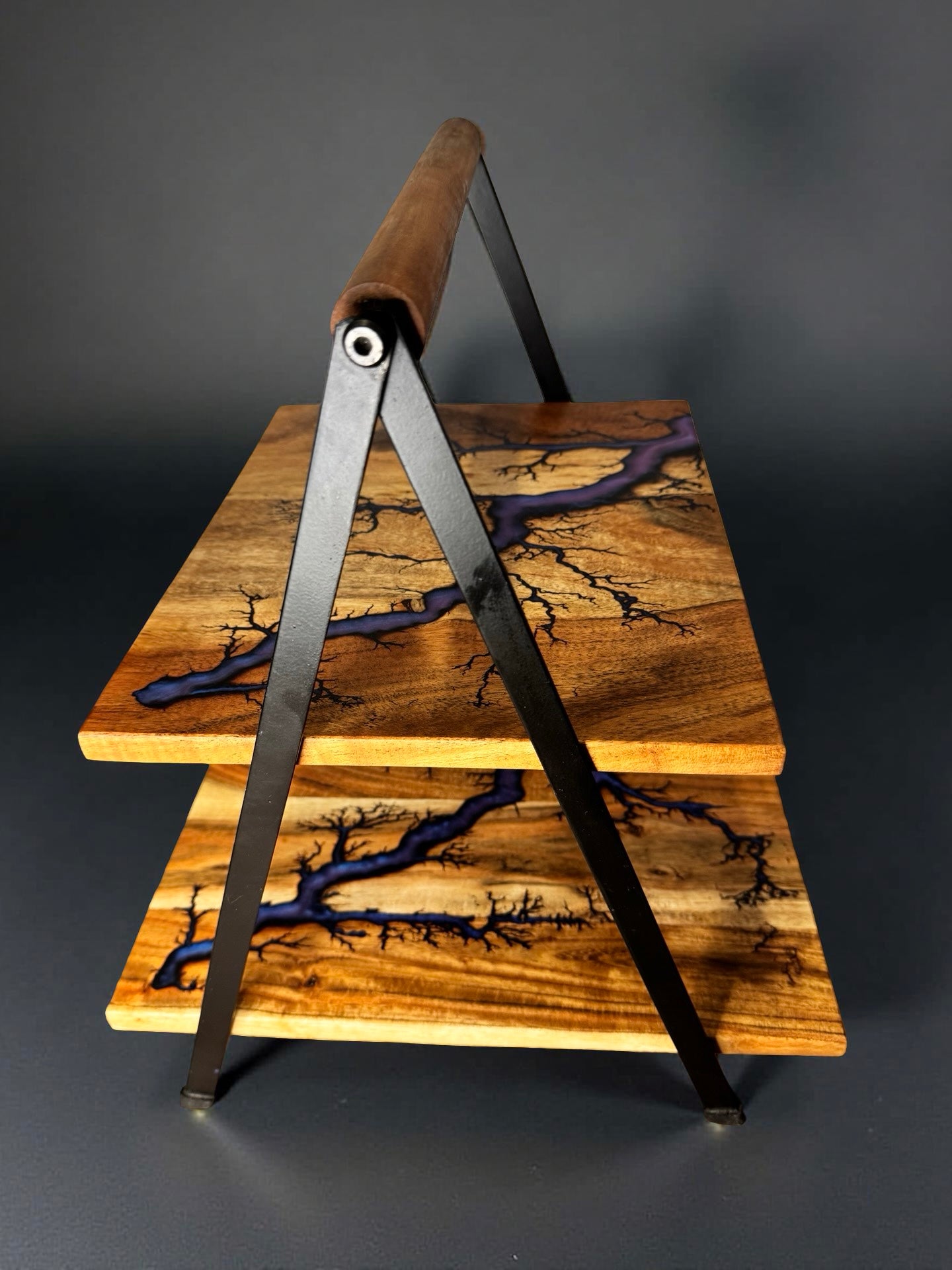 Australian resin cake stand with premium fractal burning art handcrafted in East Gippsland