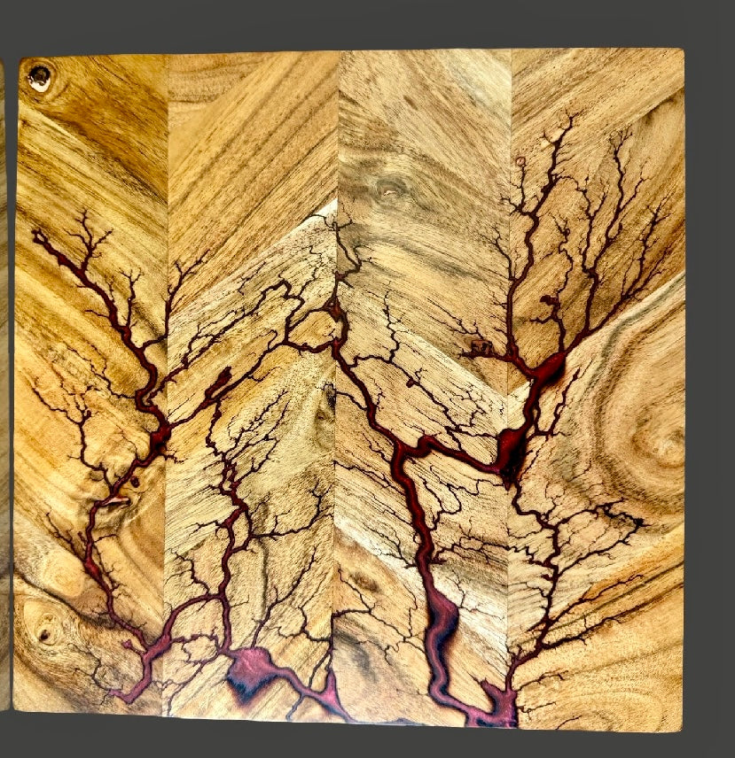 Australian resin chopping board made from sustainable timber with striking fractal burning details