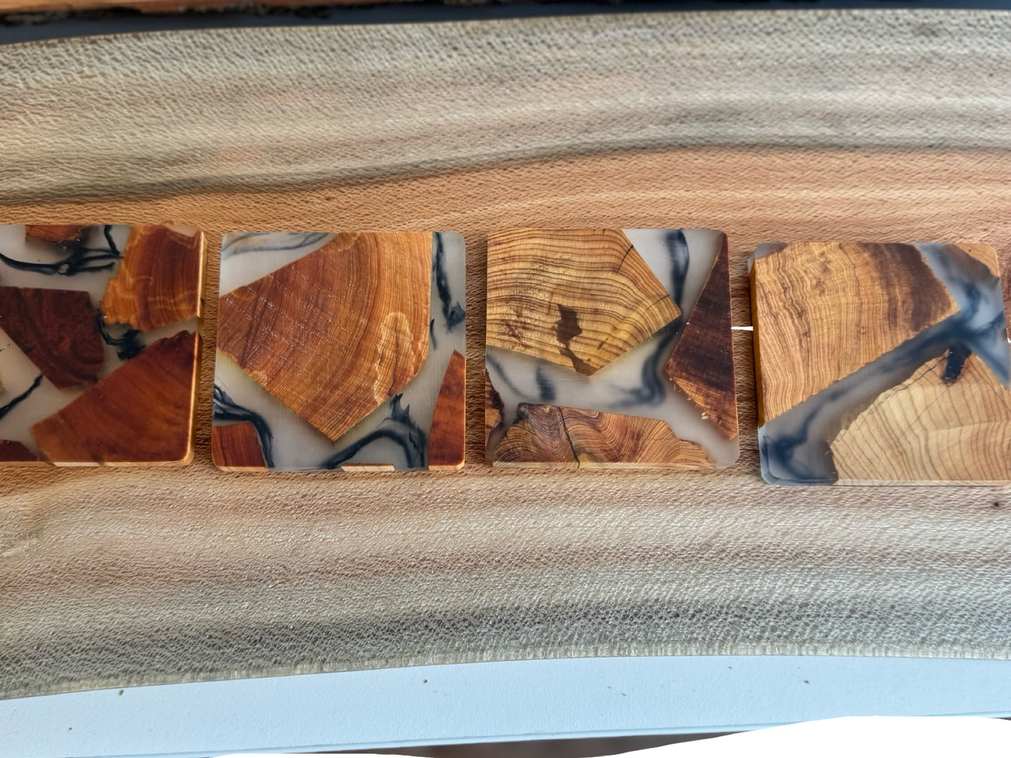 An above view of Luxury Australian Made Resin and Timber Coasters – Modern Handmade Home Decor, perfect Gift Idea by Fractal Flow Designs - Bairnsdale, Victoria