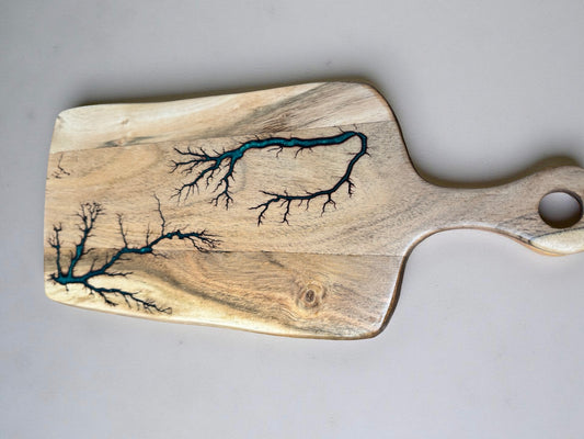 Green resin cheese board acacia rectangle paddle resin boards Australia artisanal fractal design