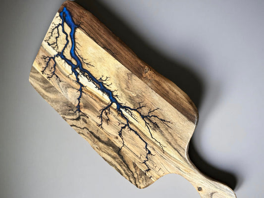 Sapphire blue resin swirl cheese paddle rectangle acacia board handcrafted for luxury grazing setups resin boards australia