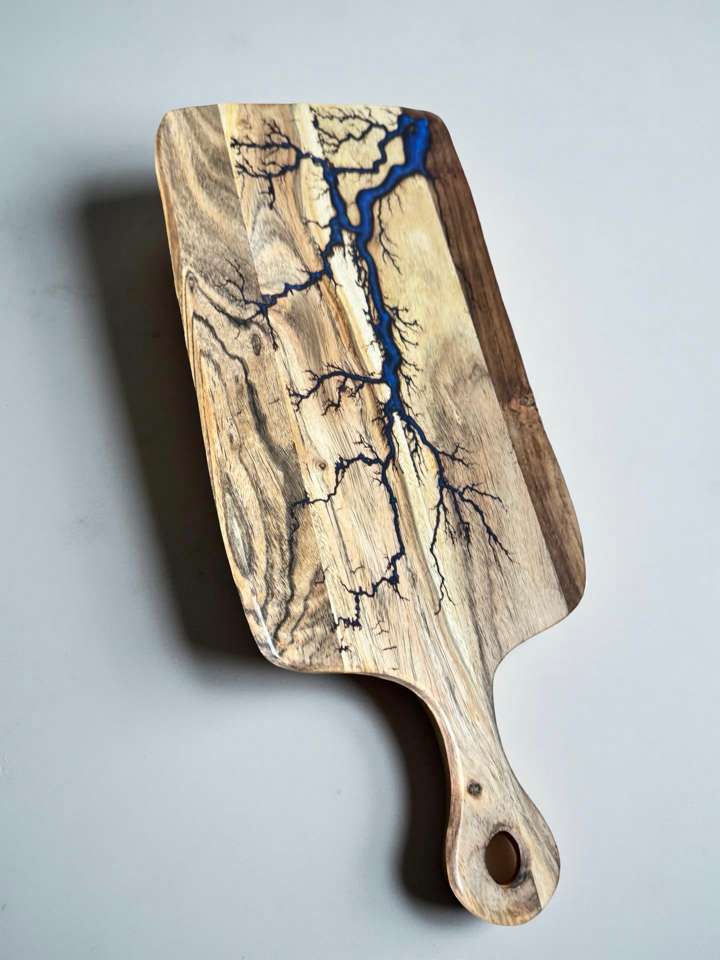 sapphire blue resin cheese board for gourmet entertaining acacia timber electric resin art east gippsland australia