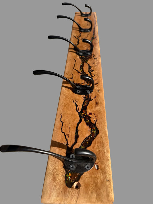 Resin & Birds Eye Timber Coat Rack | Fractal Flow Designs - Resin Boards | Australia