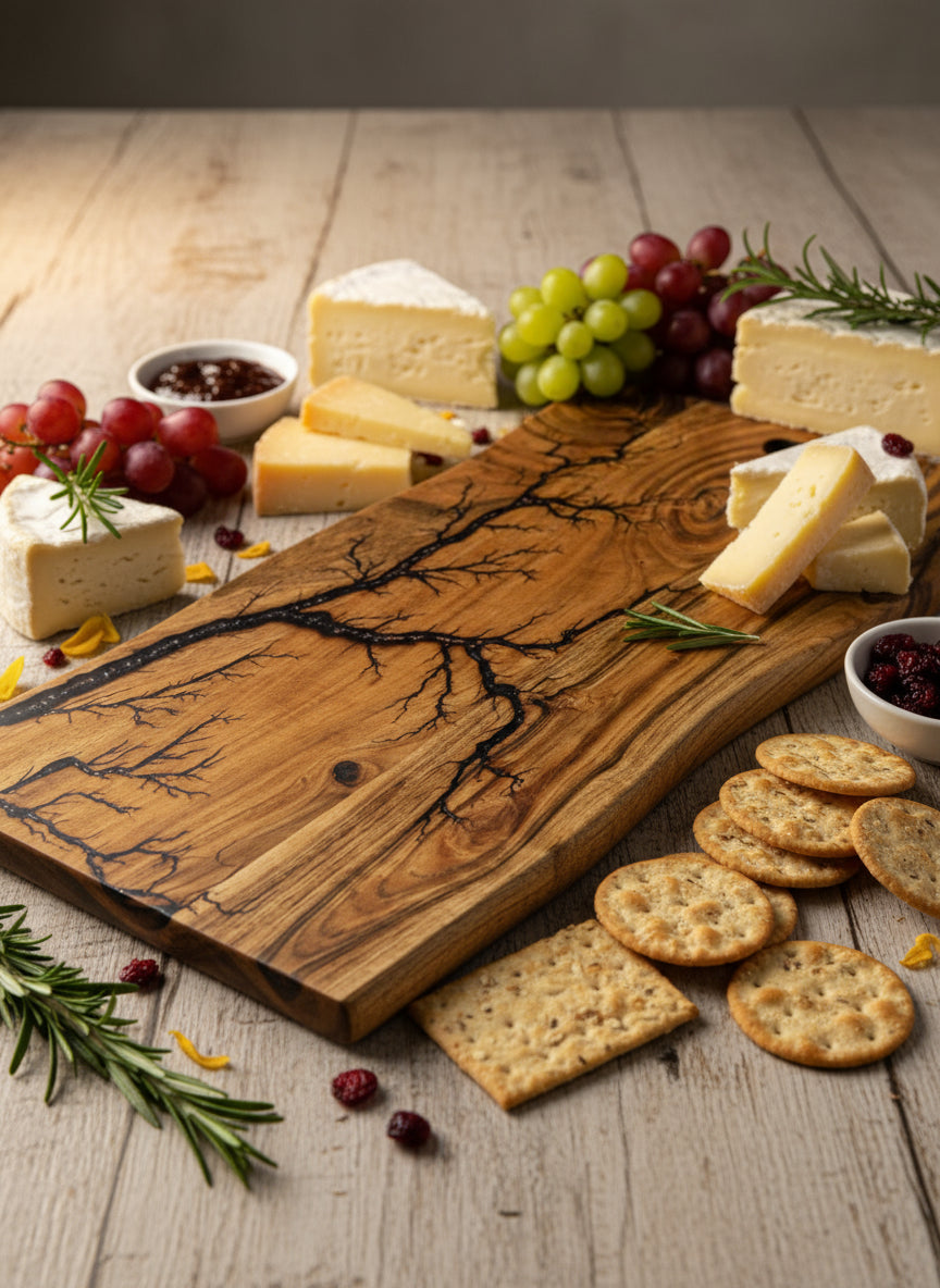 Australian resin live edge grazing board handmade by Fractal Flow Designs | Premium timber serving platter Bairnsdale Victoria