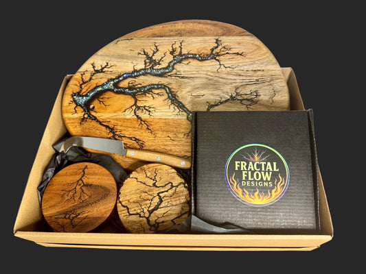 Cheese Lover’s Gift Box – Small Resin Board, Cheese Knife & Care Kit & Unique coasters | Premium Australian-Made Gift Hampers – Fractal Flow Designs, Australian-made resin board from Bairnsdale Victoria