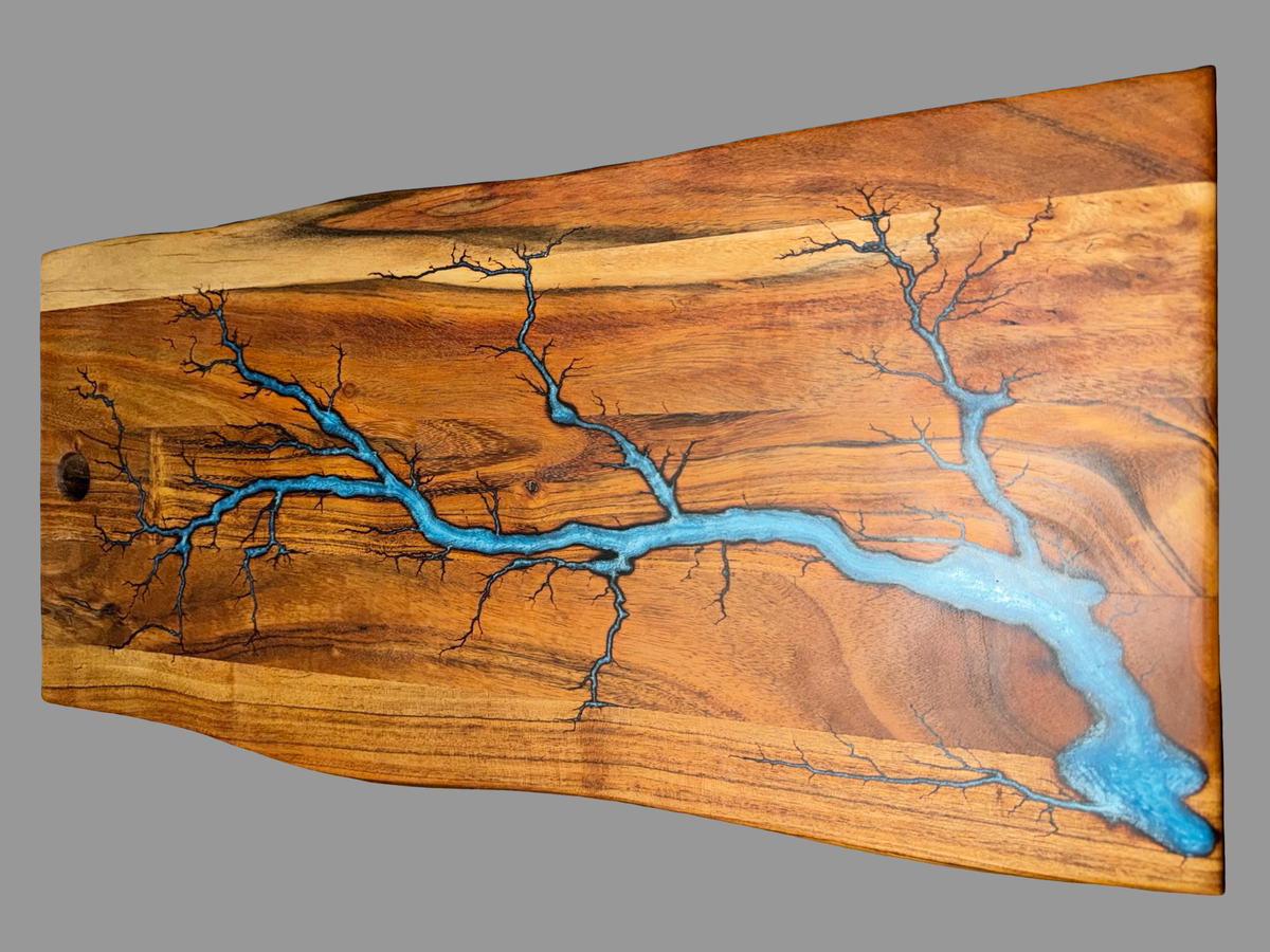 Australian made sky blue resin serving board luxury timber charcuterie platter for entertaining