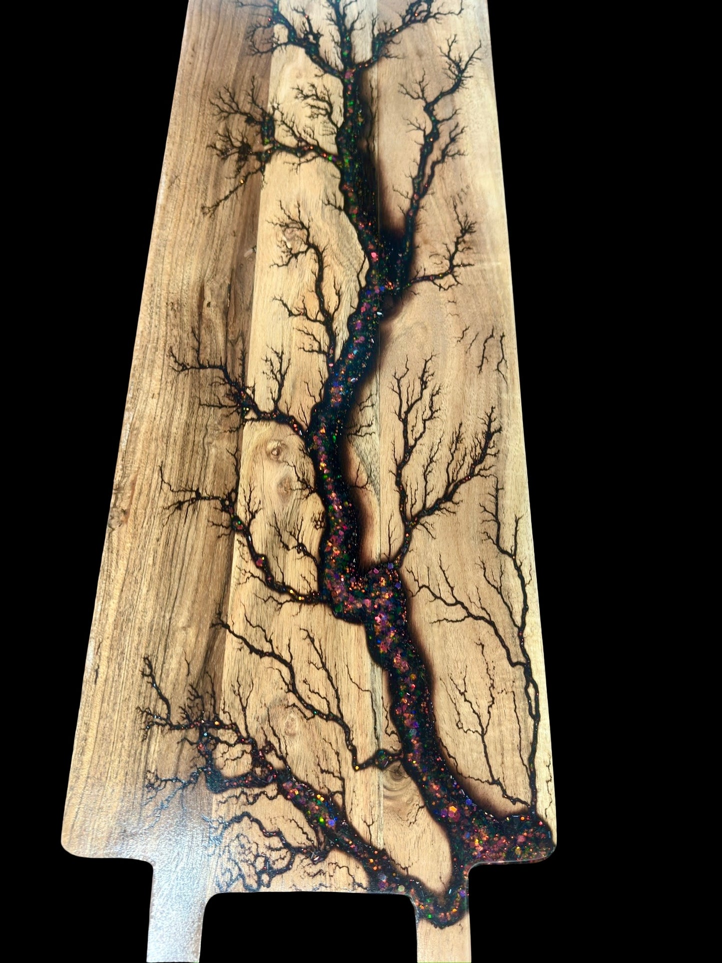 Holographic resin serving platter handcrafted by Fractal Flow Designs East Gippsland premium Australian timber resin board for entertaining